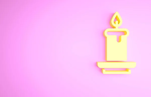 Yellow Aroma Candle Icon Isolated Pink Background Minimalism Concept Illustration — Stock Photo, Image