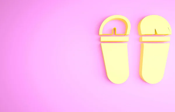 ピンクの背景に隔離された黄色のフリップフロップアイコン ビーチスリッパサイン 最小限の概念 3Dイラスト3Dレンダリング — ストック写真