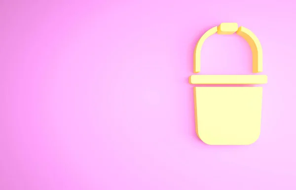 Ícone Balde Sauna Amarelo Isolado Fundo Rosa Conceito Minimalismo Ilustração — Fotografia de Stock