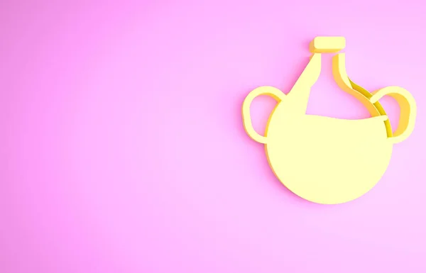 Желтая Эссенциальная Иконка Бутылки Масла Выделена Розовом Фоне Органическая Ароматерапия — стоковое фото