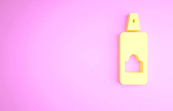 Желтый Баллончик Лака Волос Дезодорант Антиперспирант Значок Изолирован Розовом Фоне — стоковое фото