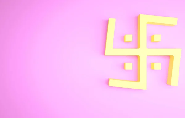 Gelbes Hinduistisches Hakenkreuz Symbol Auf Rosa Hintergrund Minimalismus Konzept Illustration — Stockfoto