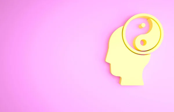 Sárga Yin Yang Szimbólum Harmónia Egyensúly Ikon Elszigetelt Rózsaszín Háttérrel — Stock Fotó