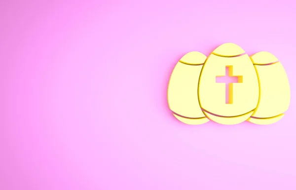 ピンクの背景に黄色のイースターエッグアイコン ハッピーイースター 最小限の概念 3Dイラスト3Dレンダリング — ストック写真