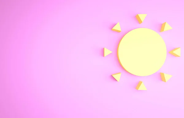 ピンクの背景に黄色の太陽のアイコンが隔離されました 夏のシンボル 晴れた日だ 最小限の概念 3Dイラスト3Dレンダリング — ストック写真