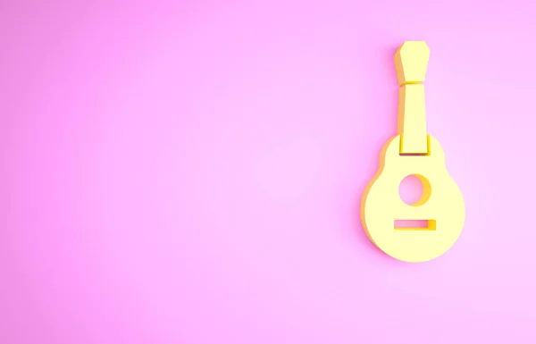 Icono Amarillo Guitarra Mexicana Aislado Sobre Fondo Rosa Guitarra Acústica — Foto de Stock