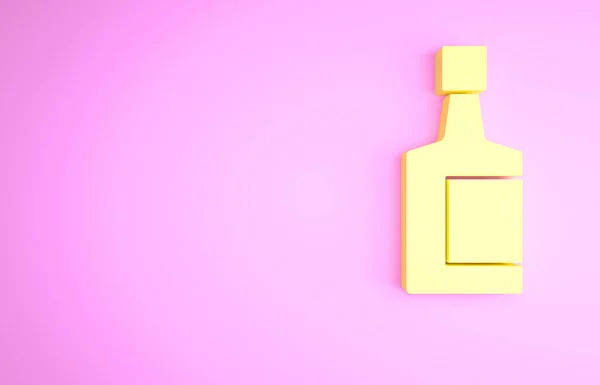 Gele Tequila Fles Pictogram Geïsoleerd Roze Achtergrond Mexicaanse Alcohol Drank — Stockfoto