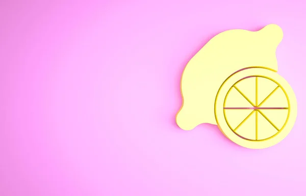 ピンクの背景に黄色のレモンのアイコンを単離した 最小限の概念 3Dイラスト3Dレンダリング — ストック写真