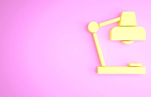 ピンクの背景に隔離された黄色のテーブルランプアイコン 机のランプ 最小限の概念 3Dイラスト3Dレンダリング — ストック写真