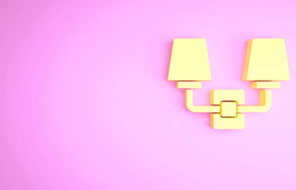 Sarı Duvar Lambası Pembe Arka Planda Izole Edilmiş Lamba Simgesi — Stok fotoğraf
