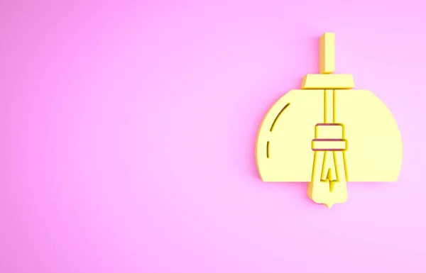 ピンクの背景に隔離された黄色のシャンデリアアイコン 最小限の概念 3Dイラスト3Dレンダリング — ストック写真