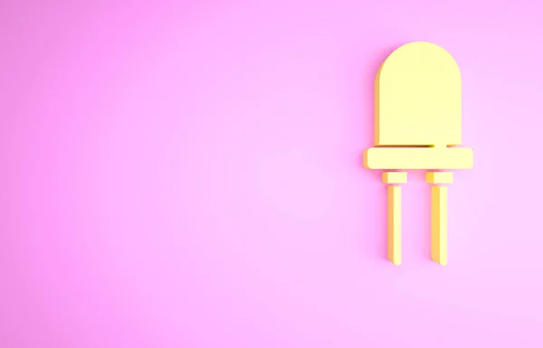 黄色发光二极管图标隔离在粉红色背景上 半导体二极管的电子元件 最低纲领的概念 3D渲染3D插图 — 图库照片