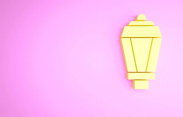 ピンクの背景に隔離された黄色の庭のライトランプアイコン 太陽光発電ランプ ランタン 街灯だ 最小限の概念 3Dイラスト3Dレンダリング — ストック写真