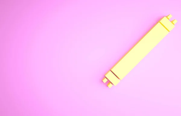 黄色长发光荧光节能灯图标隔离在粉红色背景 最低纲领的概念 3D渲染3D插图 — 图库照片