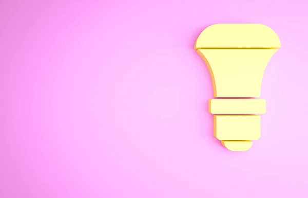 Желтая Светодиодная Лампочка Значок Изолирован Розовом Фоне Экономичная Светодиодная Лампочка — стоковое фото