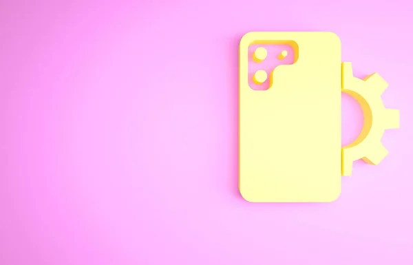 Yellow Phone Repair Service Icon Isolated Pink Background Adjusting Service — Zdjęcie stockowe