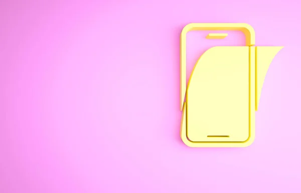 Żółty Ochronnik Ekranu Szkło Dla Ikony Smartfona Izolowane Różowym Tle — Zdjęcie stockowe