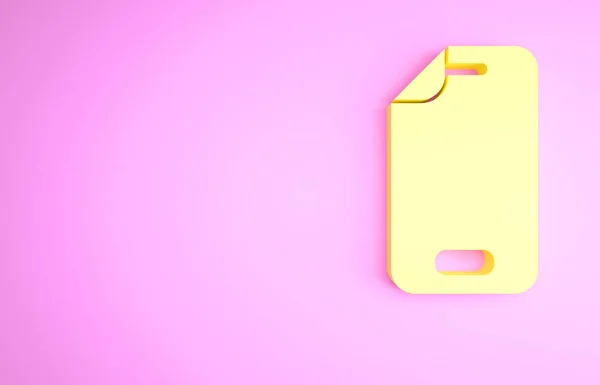 ピンクの背景に隔離されたスマートフォンのアイコンのための黄色のガラススクリーンプロテクター ガラス用保護フィルム 携帯電話用透明ソフトガラス 最小限の概念 3Dイラスト3Dレンダリング — ストック写真