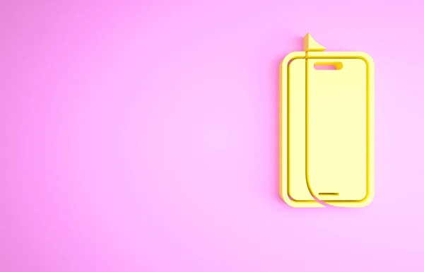 Protetor Tela Vidro Amarelo Para Ícone Smartphone Isolado Fundo Rosa — Fotografia de Stock