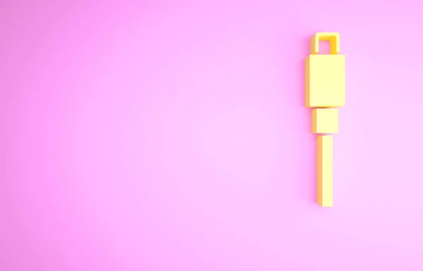 Gelbes Symbol Für Das Usb Kabel Isoliert Auf Rosa Hintergrund — Stockfoto