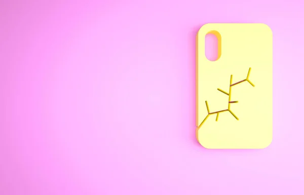 Smartphone Giallo Con Icona Dello Schermo Rotto Isolato Sfondo Rosa — Foto Stock
