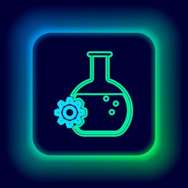 Parlayan neon hattı biyomühendislik simgesi siyah arkaplanda izole edildi. Genetik elementi ve biyomühendislik ikonu. Biyoloji, molekül, kimyasal ikon. Renkli taslak konsepti. Vektör