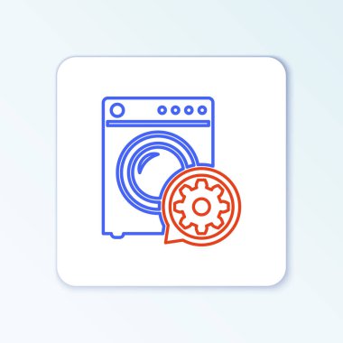 Çizgi yıkama ve vites simgesi beyaz arka planda izole edildi. Uygulama, servis konsepti, ayar seçenekleri, bakım, onarım, onarım. Renkli taslak konsepti. Vektör