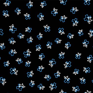 Çizgi Veterinerlik Kliniği sembolü siyah arka planda izole edilmiş kusursuz desen. Köpek veterinerliği ile karşılaştır. Evcil hayvan ilk yardım işareti. Vektör