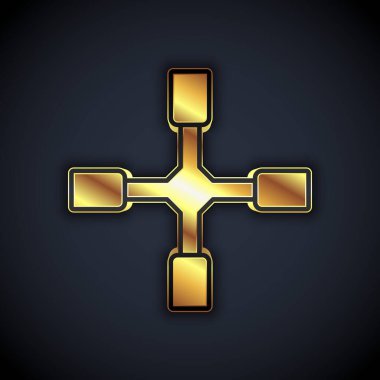 Altın tekerlek anahtarı simgesi siyah arkaplanda izole edildi. Tekerlek desteği. Vektör