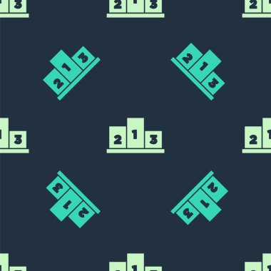 Yeşil ve bej ödüllü spor ödüllü podyum ikonu mavi arka planda izole edilmiş kusursuz desen. Vektör