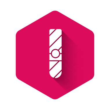 Beyaz Puro simgesi uzun gölge arkaplanı ile izole edildi. Pembe altıgen düğmesi. Vektör