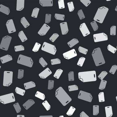 Akıllı telefon simgesi için gri cam ekran koruyucusu siyah arkaplanda izole edilmiş kusursuz desen. Cam için koruyucu film. Cep telefonu için şeffaf yumuşak cam. Vektör