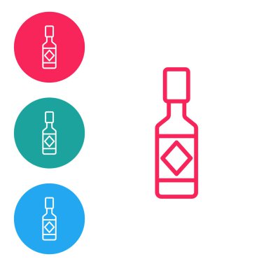 Kırmızı çizgi Tabasco sos simgesi beyaz arkaplanda izole edildi. Kırmızı biberli baharatlı biber sosu. Simgeleri daire düğmelerine ayır. Vektör