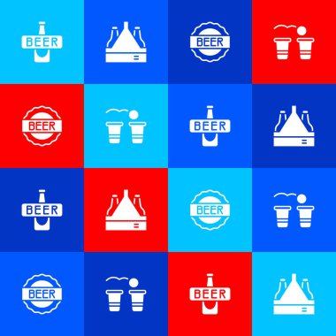 Bira şişesi, bira şişesi, şişe kapağı ve masa tenisi ikonu. Vektör