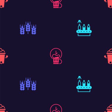 Taşıyıcı bant, bira, buğday, indirimli içki saati ve buz kovasını pürüzsüz bir kalıba sokun. Vektör