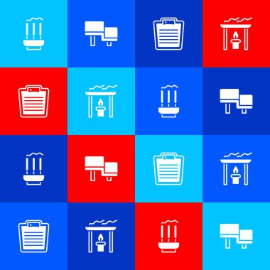 Tütsü çubukları, sauna tezgahı, banyo terazileri ve Aroma mum ikonu. Vektör