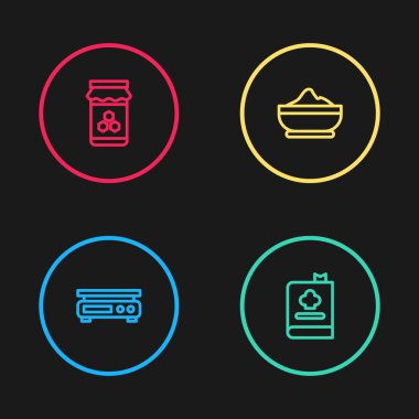 Elektronik teraziler, yemek kitabı, un kasesi ve bal ikonu. Vektör