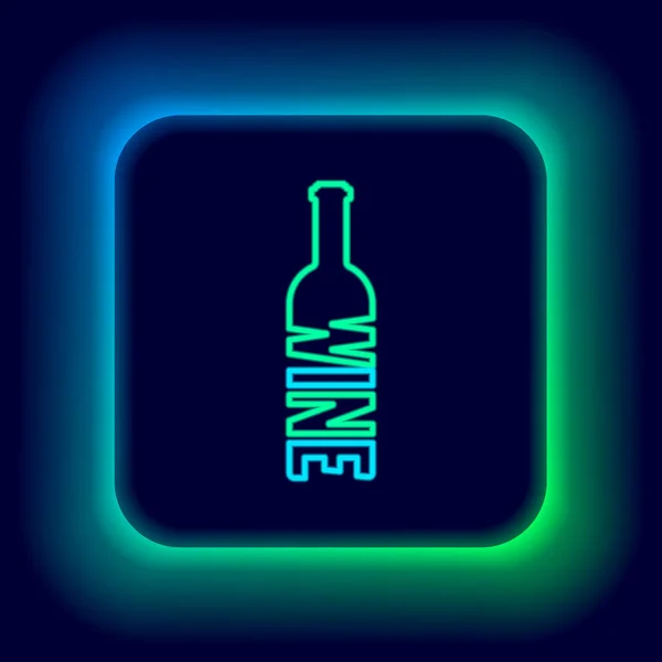 Gloeiende Neon Lijn Fles Van Wijn Pictogram Geïsoleerd Zwarte Achtergrond — Stockvector