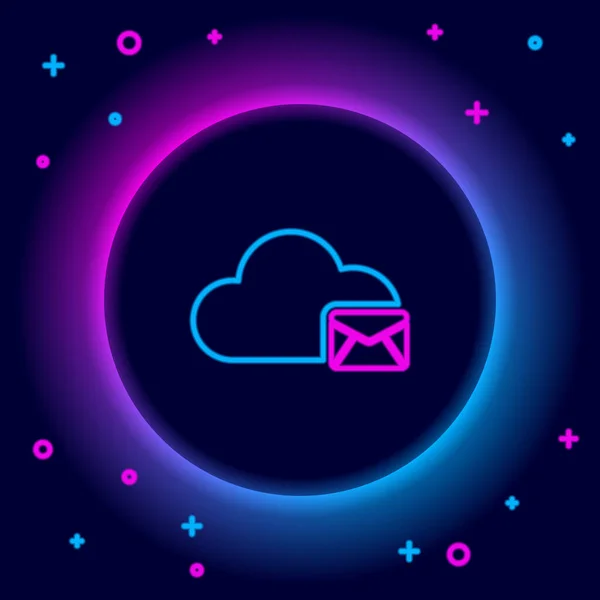 Ragyogó Neon Line Cloud Mail Szerver Ikon Elszigetelt Fekete Háttérrel — Stock Vector