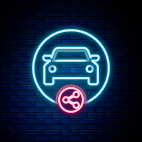 Gloeiende Neon Lijn Auto Delen Pictogram Geïsoleerd Baksteen Muur Achtergrond — Stockvector