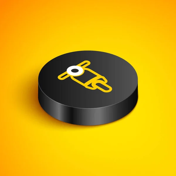 Ícone Scooter Linha Isométrica Isolado Fundo Amarelo Botão Círculo Preto — Vetor de Stock