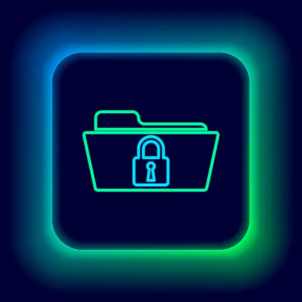 Glowing Neon Line Folder Lock Icon Isolated Black Background Folder - Stok Vektor