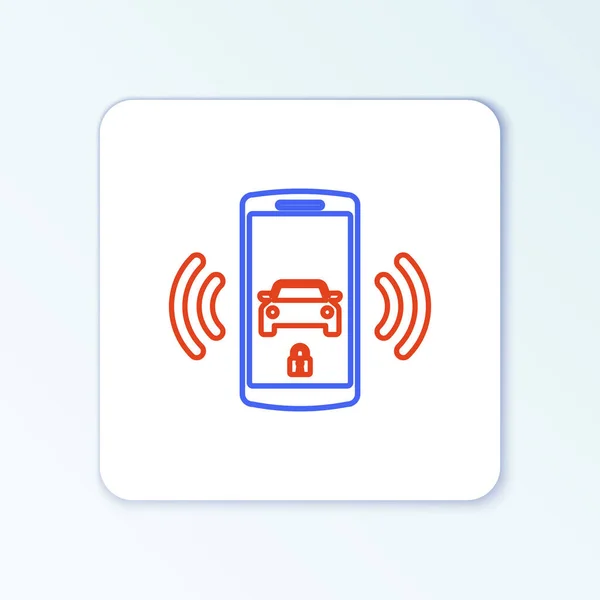Linha Ícone Sistema Alarme Carro Inteligente Isolado Fundo Branco Smartphone — Vetor de Stock