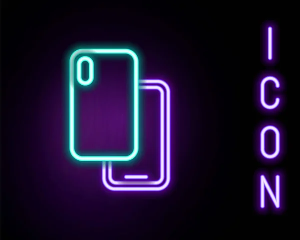 Светящийся Неоновая Линия Смартфон Значок Мобильного Телефона Изолирован Черном Фоне — стоковый вектор