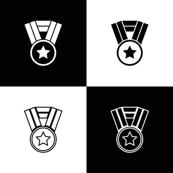 设置勋章图标隔离的黑白背景 胜利的标志 — 图库矢量图片