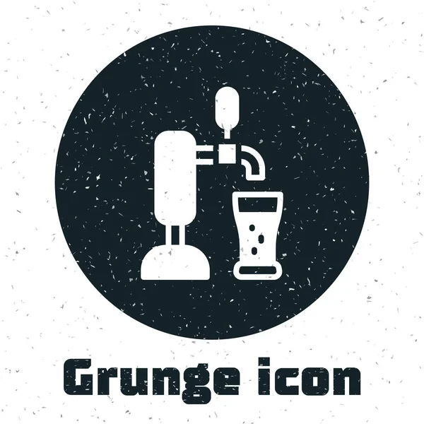 Grunge Beer Tap Glass Icon Isolated White Background Monochrome Vintage — Stock Vector