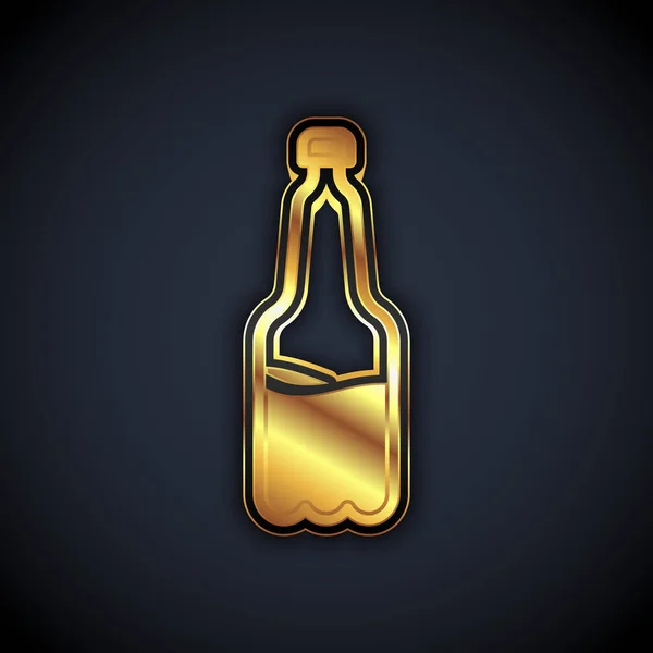 Gold Plastic Beer Bottle Icon Isolated Black Background Vector — Stock Vector