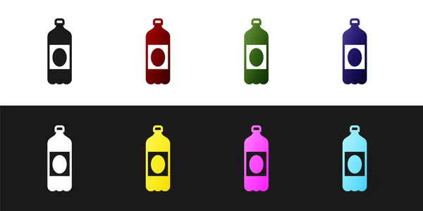 Set Plastic Bierflesje Pictogram Geïsoleerd Zwart Witte Achtergrond Vector — Stockvector