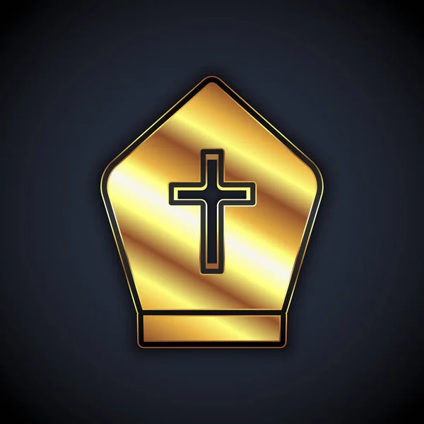 Ikona Zlatý Papež Klobouk Izolované Černém Pozadí Křesťanská Značka Vektor — Stockový vektor