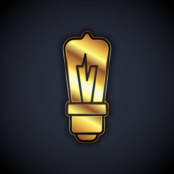 Gold Light bulb with concept of idea icon isolated on black background. Energy and idea symbol. Inspiration concept.  Vector